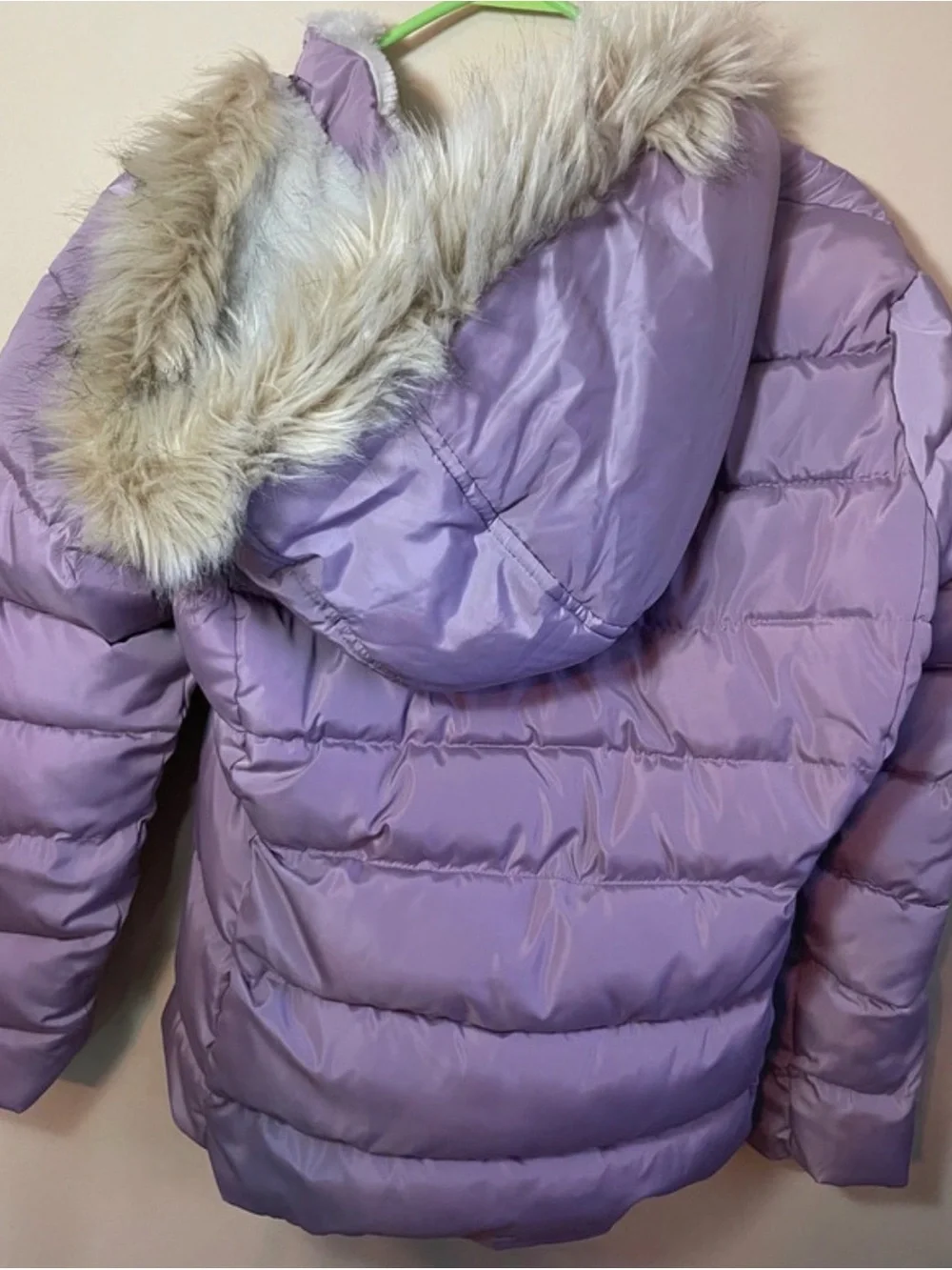 U.S. Polo Assn. Girls' Lavender Puffer Jacket with Faux Fur Trim